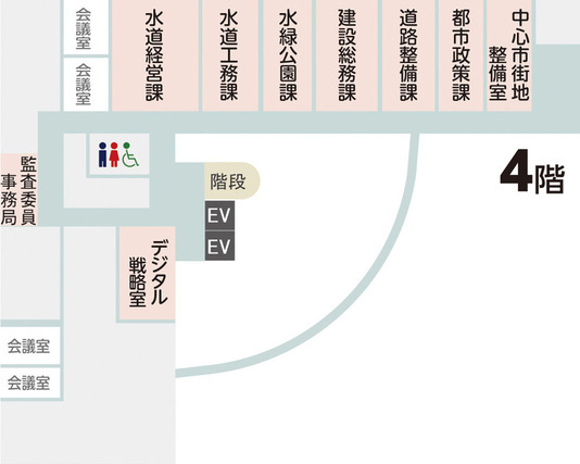 監査委員事務局の配置図（監査委員事務局は市役所4階です）