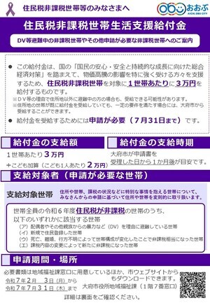 申請が必要な世帯向けちらし（表）